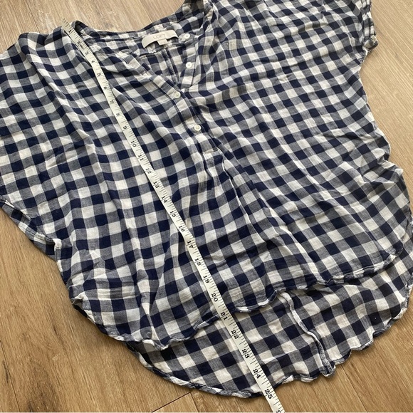 Loft 100% Cotton Buffalo Plaid Mandarin Collar Dolman Cap Sleeves Petite - Picture 9 of 10